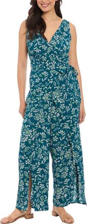 London Times Floral Walk-Through Jumpsuit in Teal/Cream at Nordstrom Rack, Size 14
