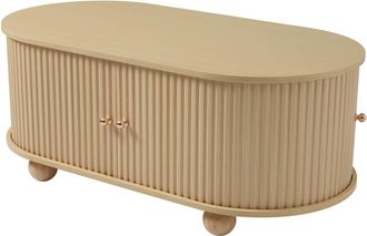 Urban Meuble Mesa de centro ovalada con efecto madera clara y 2 puertas correderas