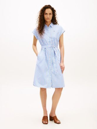 Tommy Hilfiger Womens Belted Striped Poplin Shirtdress - Blue - XXL