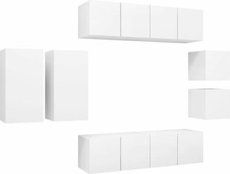 vidaXL Set De Mueble Para Tv De 8 Piezas Madera Contrachapada Blanco Vidaxl