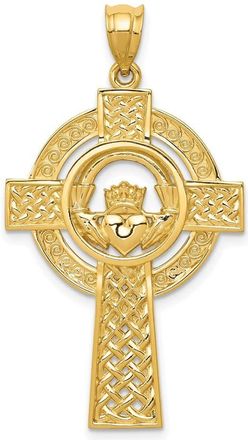Diamond2Deal 14k Yellow Gold Celtic Claddagh Cross Pendant