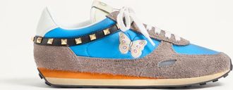 Valentino Garavani Stud Up Trainer In Split Leather And Nylon With Butterfly Embroidery Man AZURE/MULTICOLOUR 40.5