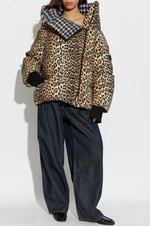 Ganni Animal Print Down Jacket, Womens, Brown