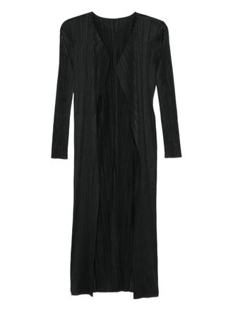Pleats Please Issey Miyake pleated-effect open-front coat - Zwart