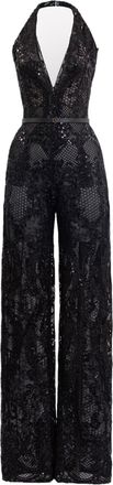 Saiid Kobeisy Intricate Embroidered Lace Jumpsuit With Flowing Cape
