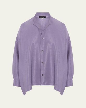 Eskandar Midweight Silk Plisse Wide A-Line Shirt