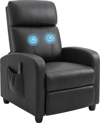 OEM Sill&oacute;n De Masaje Reclinable Con Mando A Distancia Bolsillo Lateral Y Temporizador Tapizado En Pu 68x88x98 Cm Negro