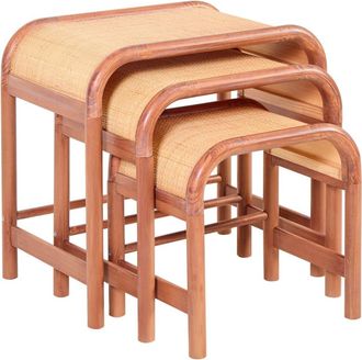 Nordlys Set 3 mesas de centro en madera y rat&aacute;n