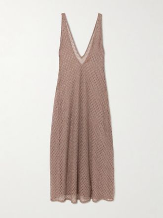 Missoni Copricostume In Maglia Crochet Metallizzata - Marrone