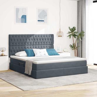 vidaXL Letto Con Contenitore Led E Materasso Grigio Scuro 180 X 200 Cm Vidaxl