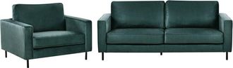 Beliani Conjunto De Sala De Estar Moderno 3 Plazas De Terciopelo Sof&aacute; Y Sill&oacute;n Patas De Metal Verde Oscuro Savalen