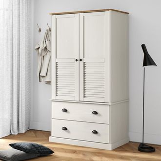Berkfield Home Wardrobe VIGO White 90x55x176 cm Solid Wood Pine | Size: 90 x 55 x 176 cm