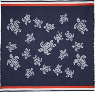 Vilebrequin Schildpad Ronde Microvezel Strandhanddoek - unisex - Handdoeken - Blauw - ONE Size - Katoen - Home
