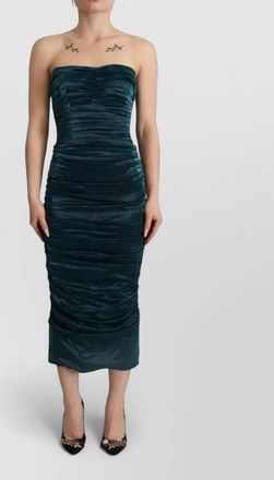 Dolce & Gabbana silk bustier draped strapless midi dress