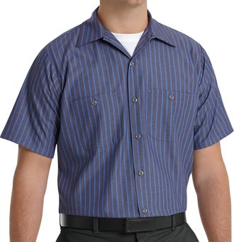 Red Kap Mens Industrial Work Shirt with Pencil Stall, Regular Fit, Short Sleeve, Grey/Blue Stripe, XL