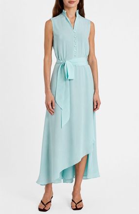 Santorelli Carson Silk Hi-Lo Ruffle Collar Midi Dress in Sky Blue at Nordstrom, Size 12