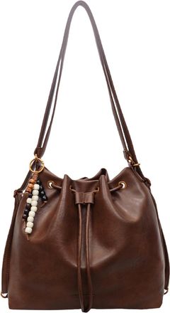 Generic Aukojoy Women PU Bucket Bag with Drawstring and Pendant Shoulder Bag for Travel Shopping Daily Use, brown, 12.99x5.12x8.27Zoll