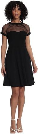 Maggy London Mesh Yoke Dress Black V-Back Fit & Flare Cocktail JZZ185
