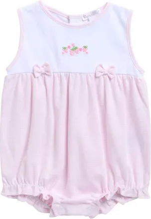 Kissy Kissy Strawberry Embroidered Pima Cotton Bubble Romper in Pink at Nordstrom, Size 18-24M