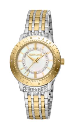 Roberto Cavalli RC5L030M0085 Womens Quartz White MOP Stainless Steel 5 ATM 32 mm Watch - Silver & Gold - One Size