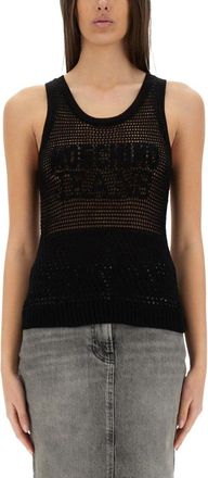 Moschino Textured Mesh Top With Bold Logo Design