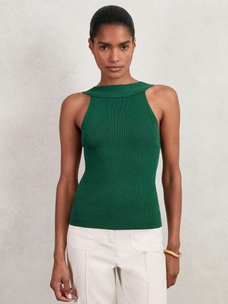 Reiss Green Low-back Rib-knit Vest, XS