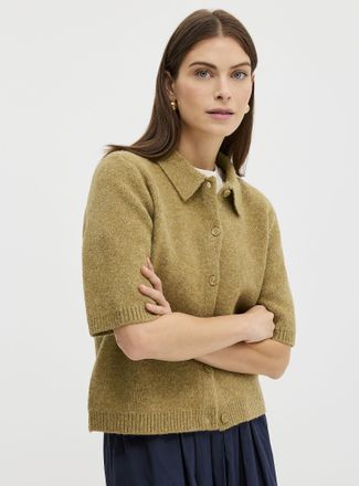Contemporaine Womens Plain plush polo-collar Cardigan Sweater