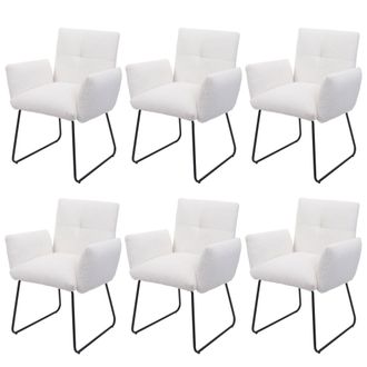 Hhg Juego De 6 Silla De Comedor Hhg 664, Silla De Cocina Tapizada Apoyabrazos De Silla, Tejido Boucl&eacute; Oeko-tex/metal Textil Mvg, Blanco