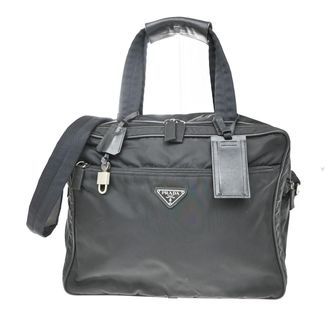 Prada Expandable Front Zip Boston Tessuto Black Nylon Handbag (Pre-Owned)