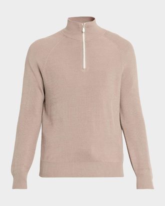 Brunello Cucinelli Mens Cotton English Rib Half-Zip Sweater