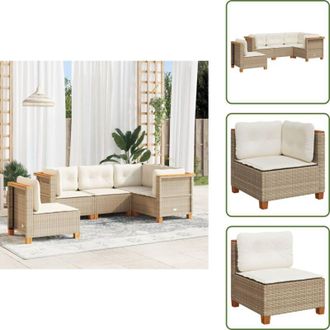 vidaXL Rattan sintetico - vidaXL Set Divano da Giardino 5 pz con Cuscini Beige in Polyrattan - Mobili da giardino
