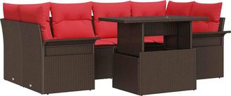vidaXL Conjunto De Sof&aacute; De Jard&iacute;n 7 Uds. Marr&oacute;n Rat&aacute;n Sint&eacute;tico Vidaxl