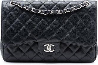 Chanel Pre-owned Womens Jumbo Classic Caviar Double Flap - Black Leather - One Size