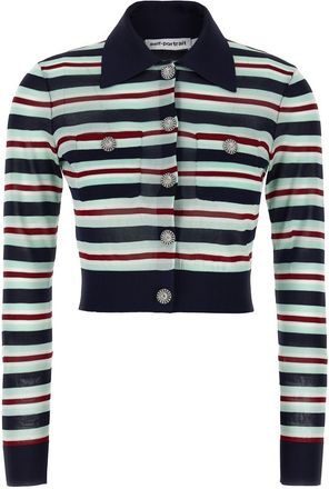 Self Portrait Navy Striped Viscose Knit Cardigan