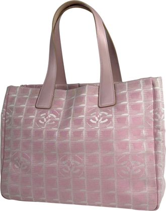 Chanel Pink Nylon Jacquard Shoulder Bag Tote Bag (Pre-Owned)