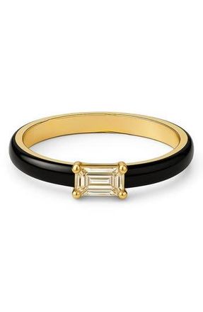 House of Frosted Baguette Cut Topaz Enamel Ring in Yellow Gold/Black at Nordstrom Rack, Size 7