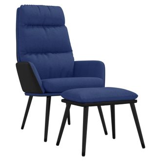 vidaXL Sill&oacute;n De Relax Con Taburete De Tela Y Cuero Sint&eacute;tico Azul Vidaxl