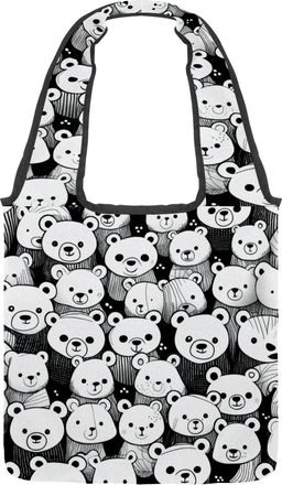 Generic Fun Bear Print Reversible Canvas Shoulder Tote - Double-Sided Print, 12oz Cotton, 27cm Drop, Fold-Flat Bag for Travel, Shopping, Street Outings