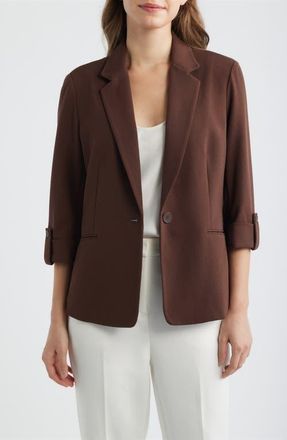 Anne Klein Roll-Tab Sleeve Jacket in Dark Chocolate at Nordstrom, Size Medium P