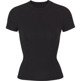 SKIMS Crop Cotton Blend T-Shirt in Soot at Nordstrom, Size Xx-Small