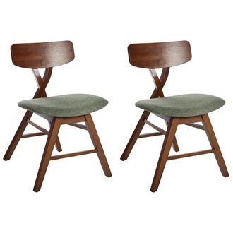 Beliani Conjunto De 2 Sillas De Comedor Asiento Tapizado En Poli&eacute;ster Acolchado Respaldo Y Estructura De Madera De Caucho Comedor Marr&oacute;n Oscuro Y Verde Leland