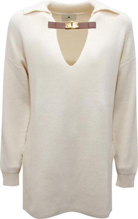 Elisabetta Franchi Mk-06S-56E2 V-hals Trui - Dames - V-hals truien - Wit - M - Wol - Truien & Vesten