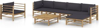 vidaXL Set De Muebles De Jard&iacute;n 7 Piezas Bamb&uacute; Con Cojines Gris Oscuro Vidaxl