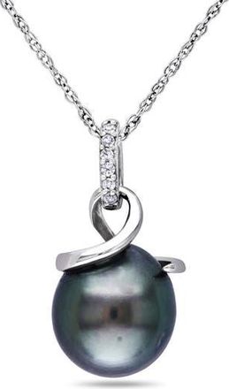 Delmar 10K White Gold Cultured Black Tahitian Pearl & Diamond Pendant Necklace at Nordstrom Rack