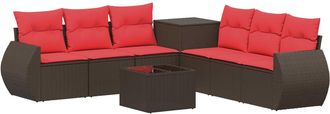 vidaXL Juego De Sof&aacute; 8 Uds. Marr&oacute;n Y Rojo Rat&aacute;n Sint&eacute;tico Y Acero Vidaxl
