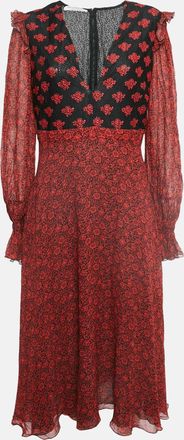 Alberta Ferretti Di Lorenzo Serafini Red Printed Crepe V Neck William Morris Dress