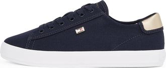Tommy Hilfiger Womens Elegant Canvas Lace-Up Vulcanised Trainers, Blue (Space Blue), 3.5