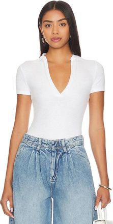 Free People Womens Free People Serve Bodysuit White Stretch Ribbed One-Piece GBO816