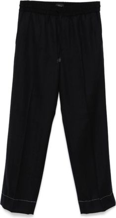 Brioni Middernachtblauwe Elastische Trekkoordbroek - Heren - Slim Fit Broeken - Blauw - XL - Katoen - Broeken