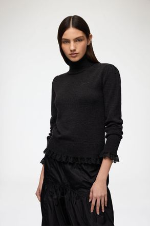Ganni Mixed Turtleneck in Lace Merino - Size XXS Wool